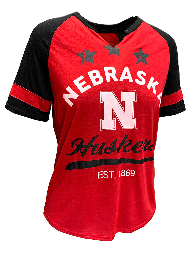 Womens Nebraska Huskers Crown Of Fire V Notch Tee