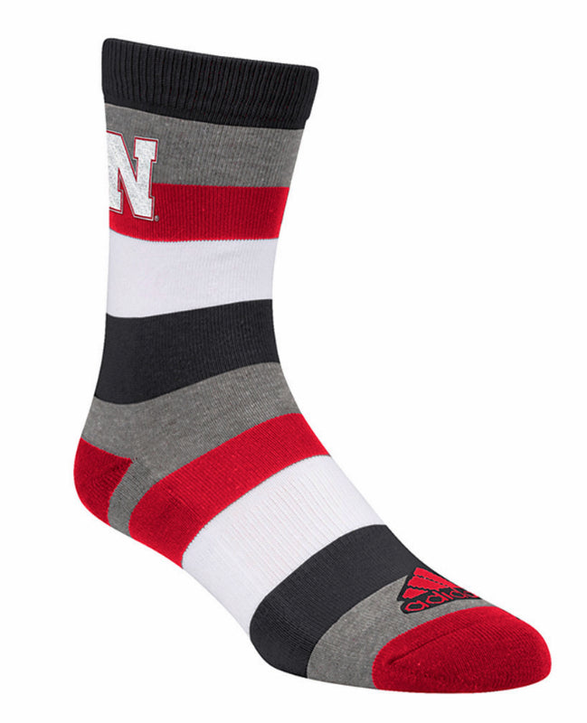 Adidas Nebraska N 4 Color Stripe Crew Sock