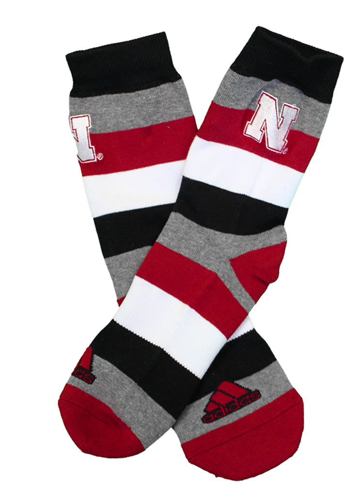 Adidas Nebraska N 4 Color Stripe Crew Sock