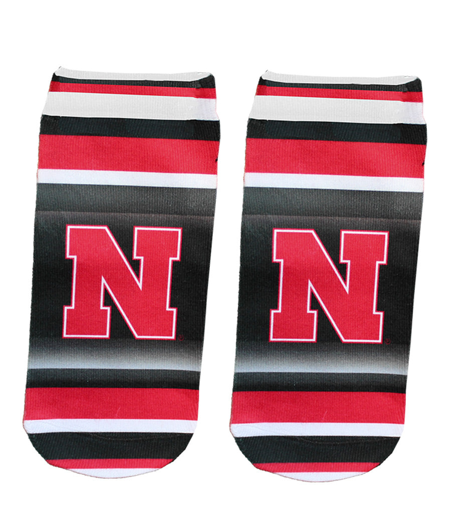 Huskers Striped No Show Socks