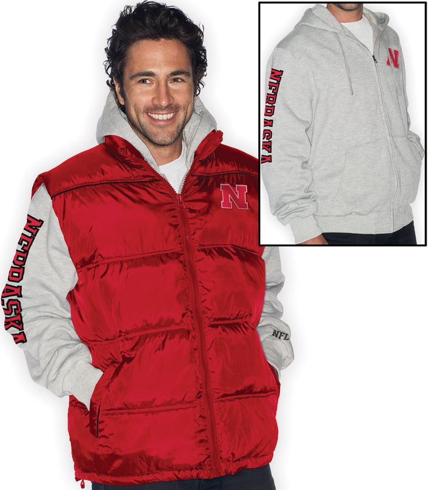 RED VEST/GREY HOODIE COMBO