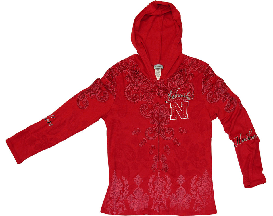 PAISLEY HOODED RED ZIP JACKET
