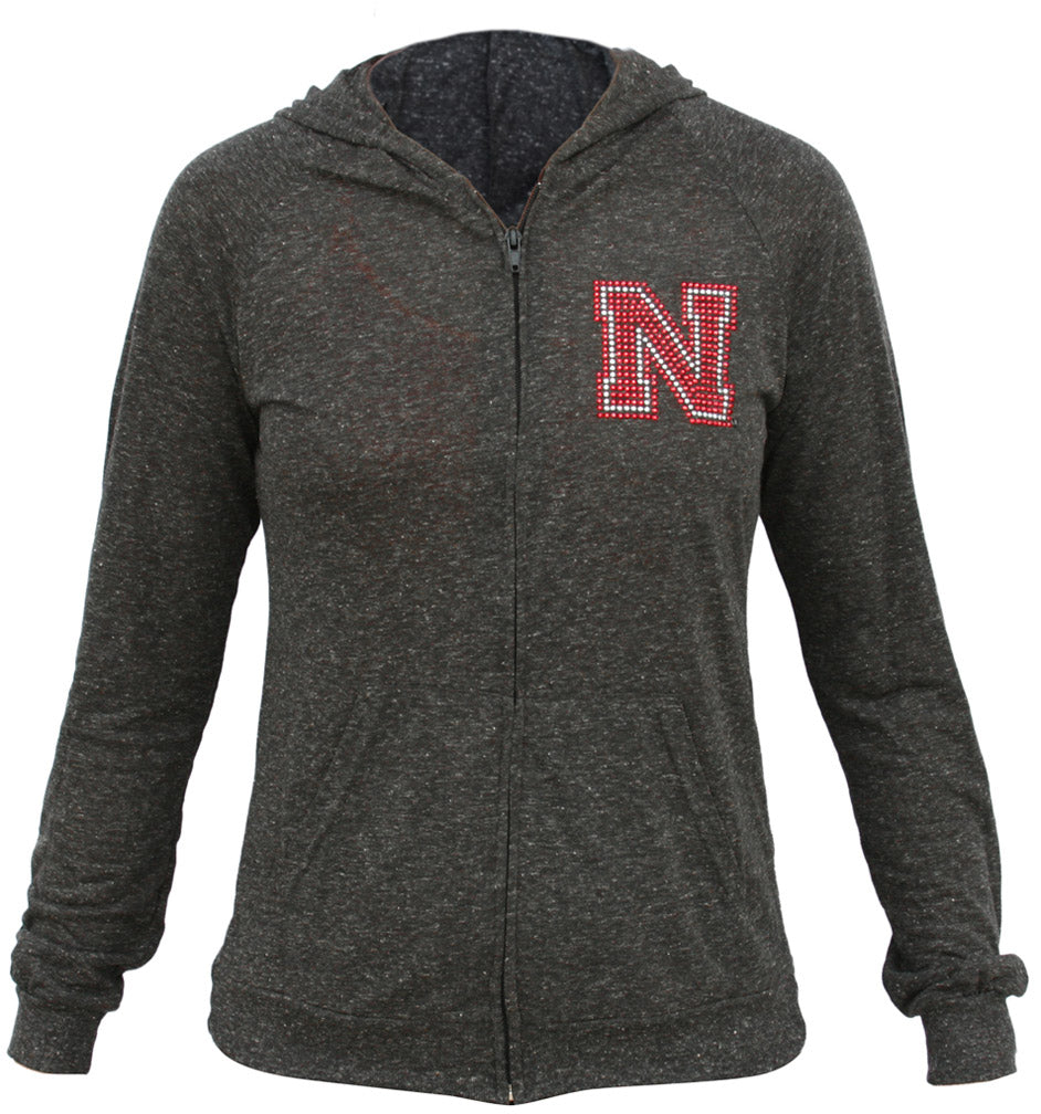 Women's Tri-Blend Long Sleeve Zip Hoodie with Bling N