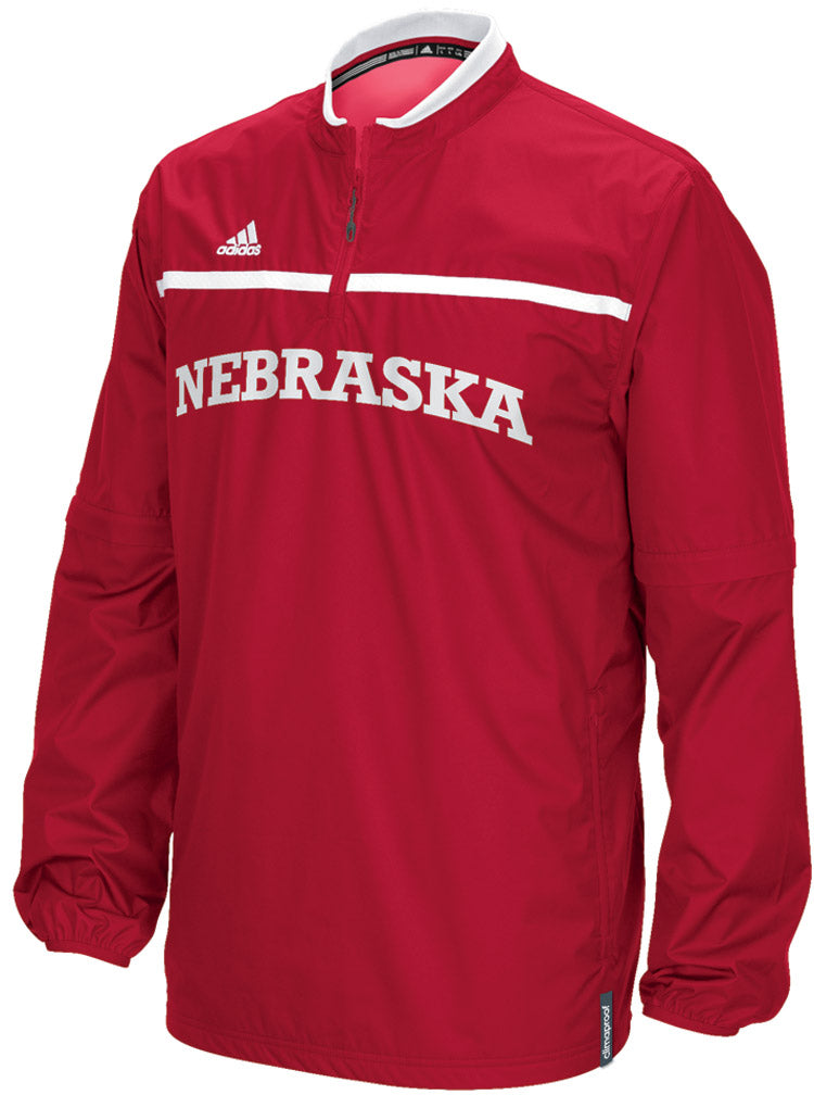 Red Adidas Huskers 1/4 Zip Convertible Sideline L/S Woven Hot Jacket