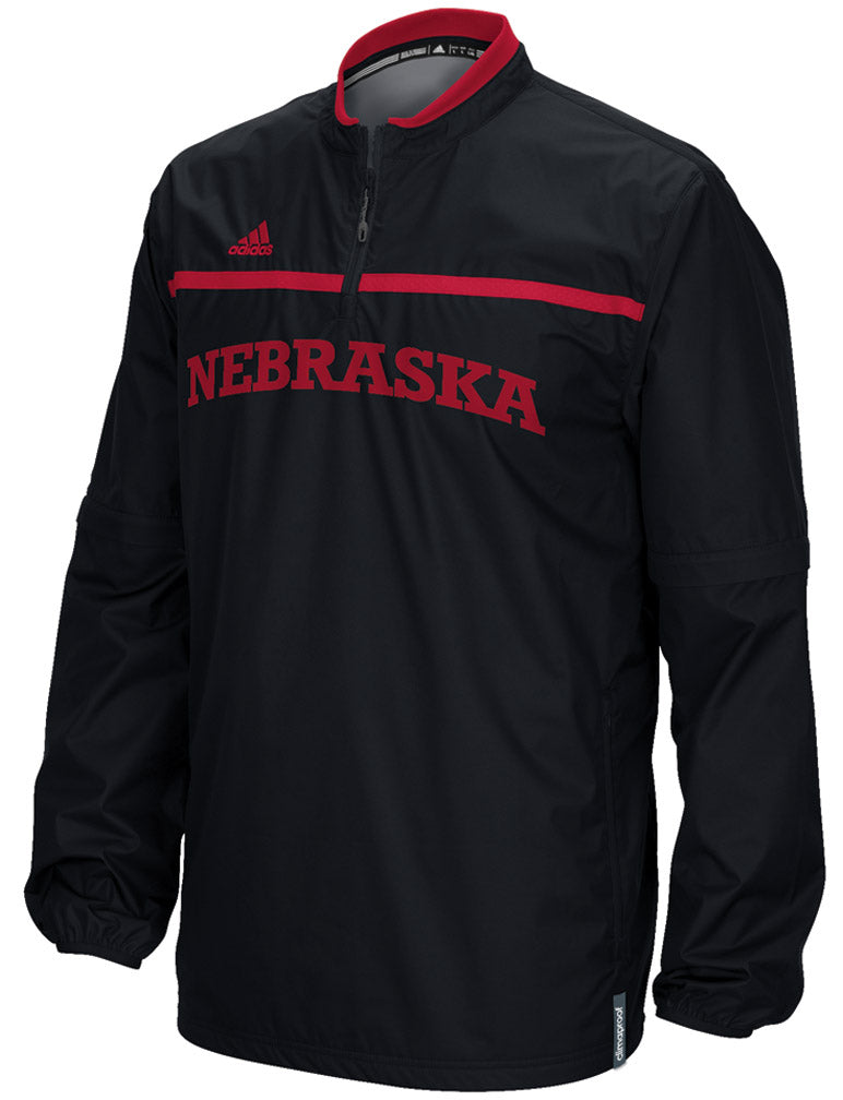 Black Adidas Huskers 1/4 Zip Convertible Sideline L/S Woven Hot Jacket