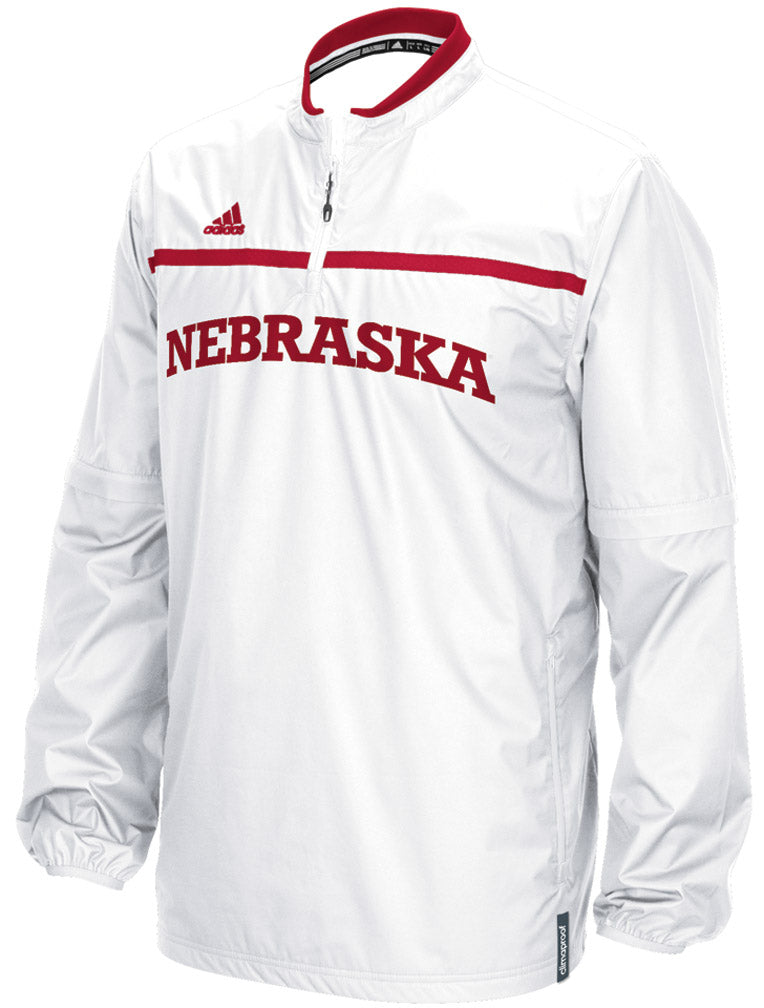 White Adidas Huskers 1/4 Zip Convertible Sideline L/S Woven Hot Jacket