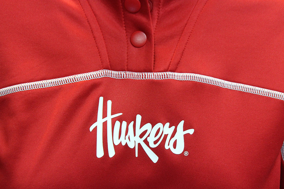 Adidas Womens Huskers Stadium Polo Quarter Snap LS