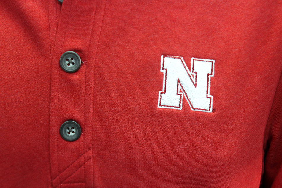 Heather Nebraska Mock Pullover Button Sweatshirt Cutter & Buck - Red