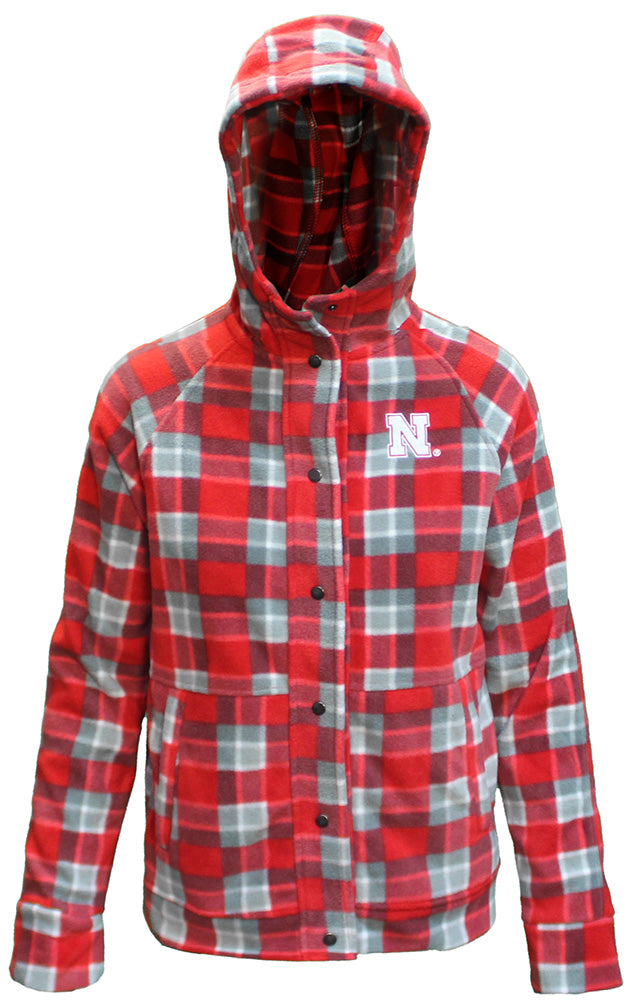 Womens Nebraska Plaid Boombox Snap Up Jacket