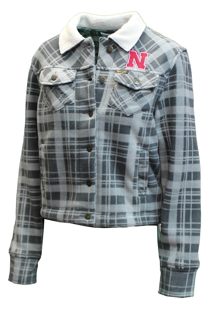Womens Nebraska Wrangler Plaid Polar Fleece Jacket