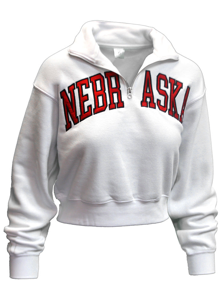 Womens Nebraska Cropped Quarter Zip Fleece
