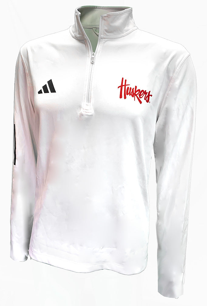 Adidas White Husker Script Quarter Zip Golf Jacket
