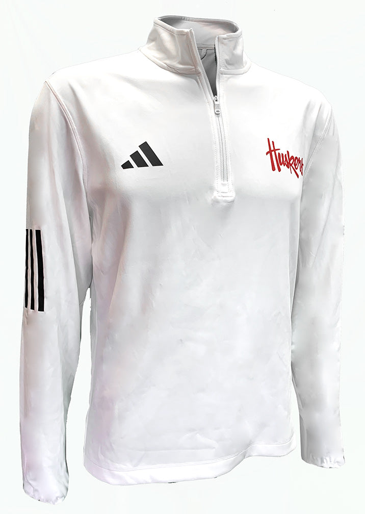 Adidas White Husker Script Quarter Zip Golf Jacket
