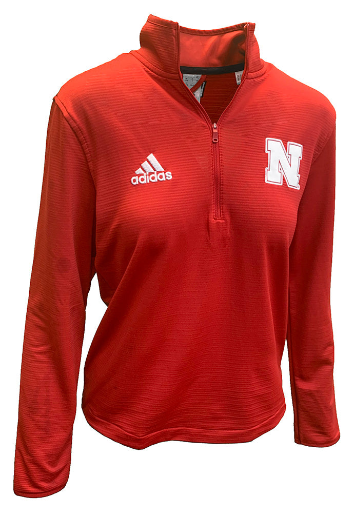 Adidas Womens 2024 Red Textured Nebraska 1/4 Zip Knit Jacket