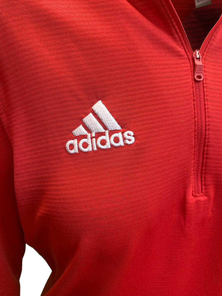 Adidas Womens 2024 Red Textured Nebraska 1/4 Zip Knit Jacket