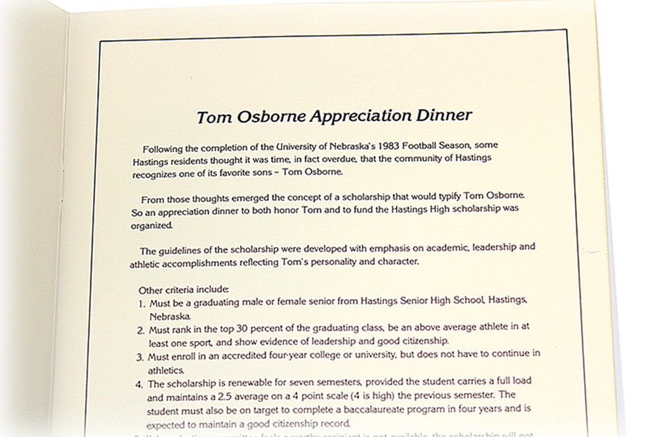 1984 Tom Osborne Appreciation Banquet Program