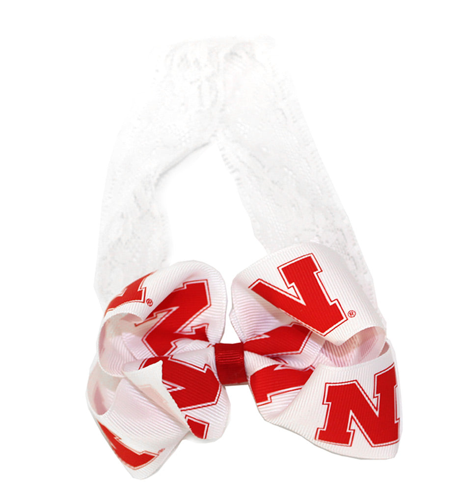White Lace Toddler Headband N Bow