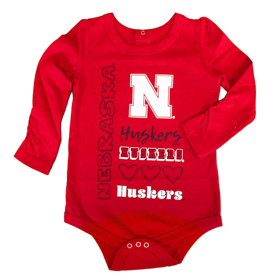 Nebraska Infant Girls Heart LS Onesie