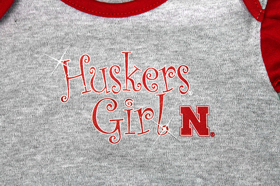 Huskers Girl Ruffle Sparkle Onesie