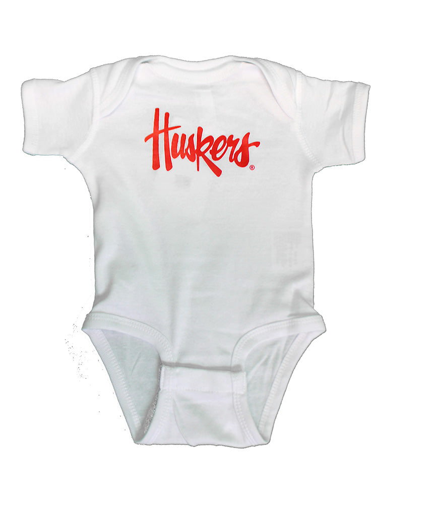 Infant Huskers Script Onesie - White