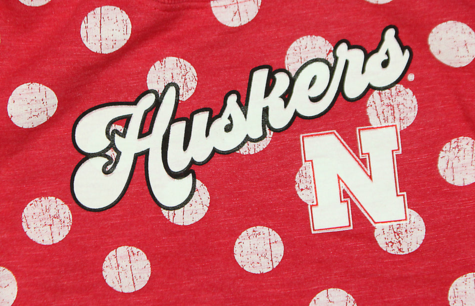Toddler Girls Nebraska Polka Dot Slub Fleece Crew