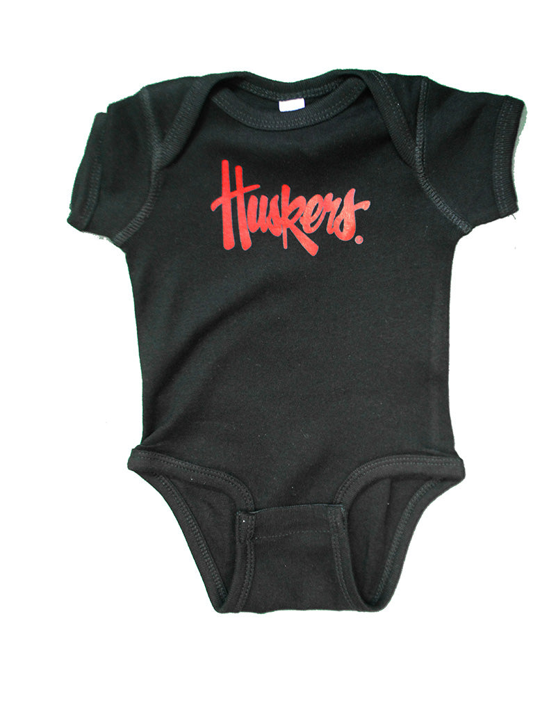 Infant Huskers Script Onesie - Black