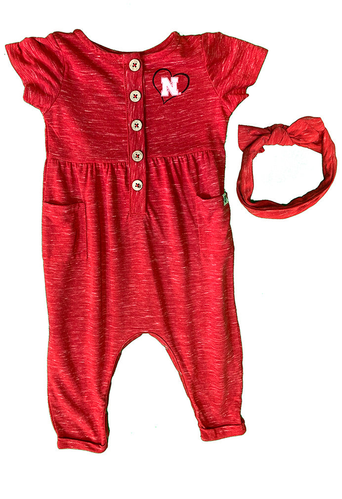 Infant Girls Nebraska Fleet Romper N Headband