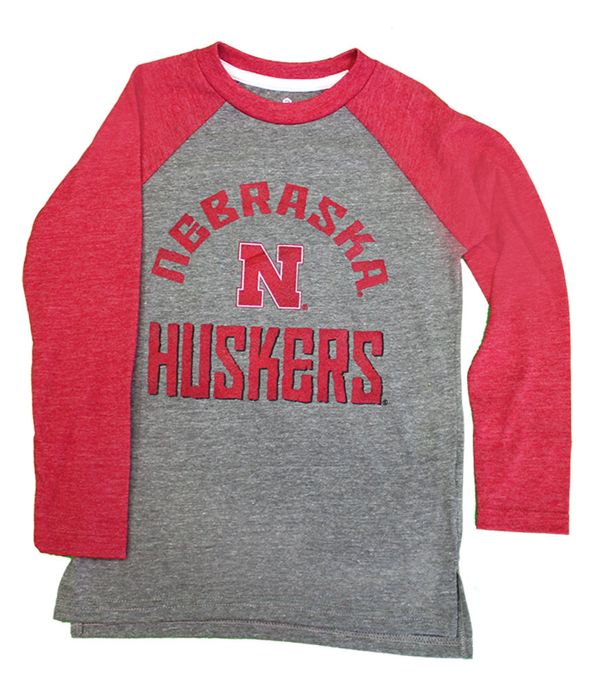 Nebraska Kids Gridiron Raglan Triblend
