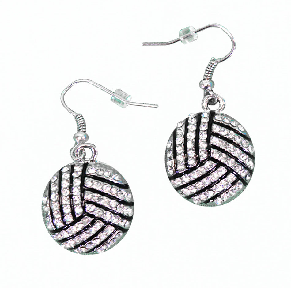 White Rhinestone Volleyball Dangle Earrings