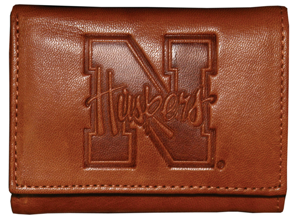 TAN LEATHER TRI-FOLD WALLET W/'N HSKRS'