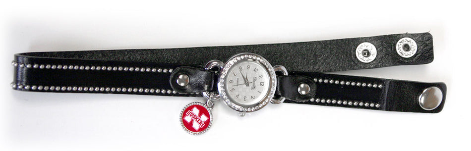 Black College Leather Wrap Watch