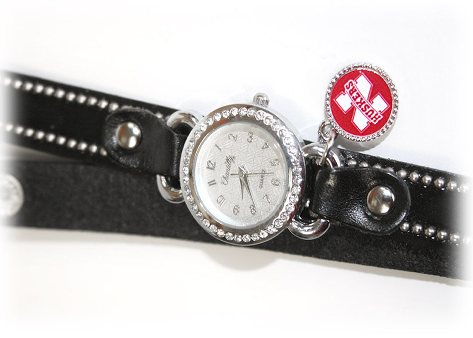 Black College Leather Wrap Watch