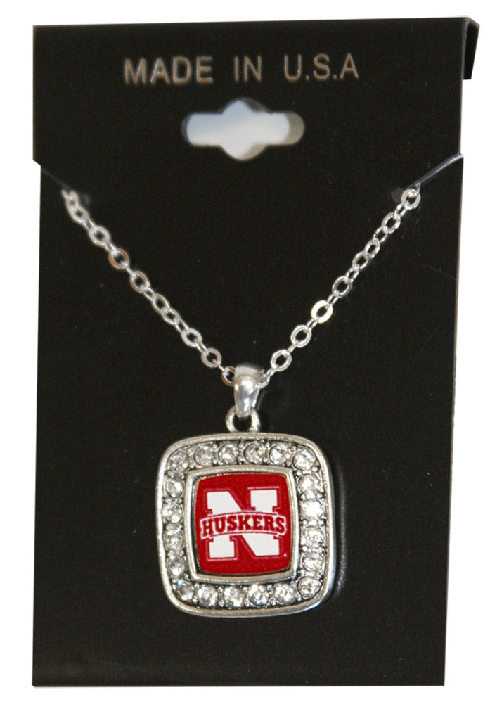 Square Crystal Husker Logo Necklace