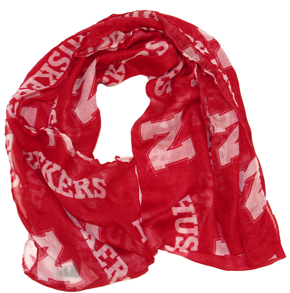 Red Sheer Infinity Scarf with N Huskers