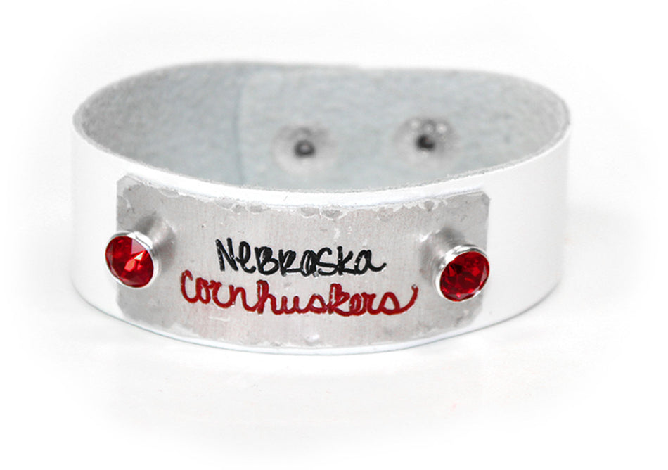 Nebraska Cornhuskers Rhinestone Leather Cuff Bracelet