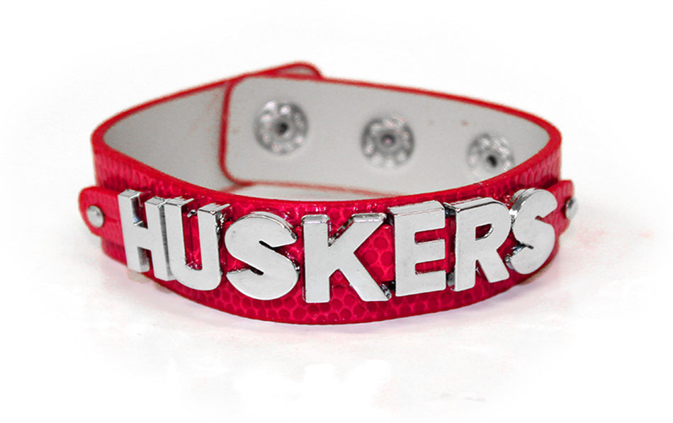 Beaded Huskers Red Snakeskin Cuff Bracelet