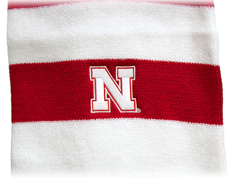 Red And White Nebraska Rugby Stripe Scarf LogoFit
