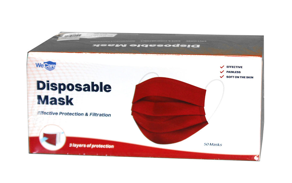 Box of 50 Red 3-Ply Face Masks