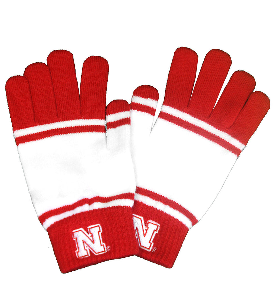 Womens Nebraska Striped Knit Gloves