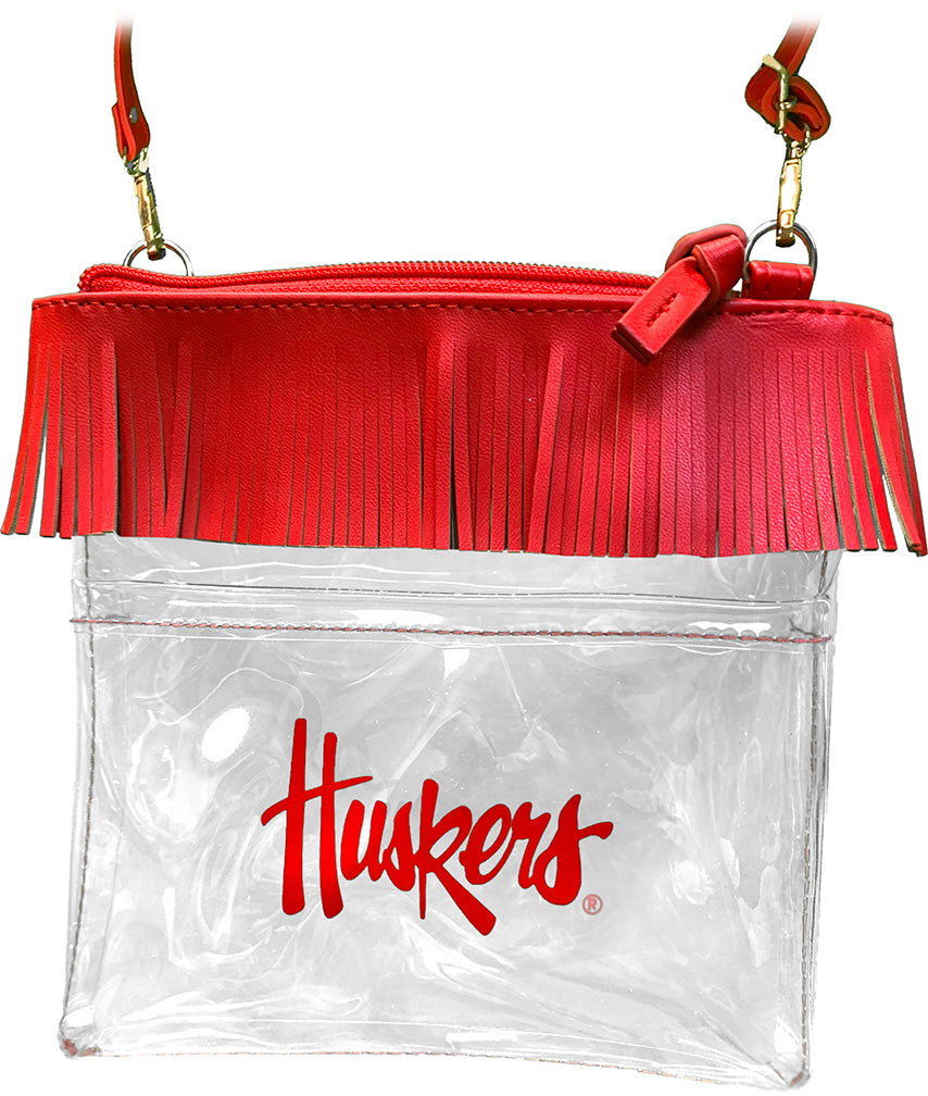 Huskers Adjustable Clear Fringey Crossbody