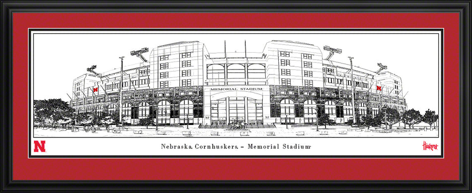 Deluxe Framed Nebraska Memorial Stadium Line Art Panorama