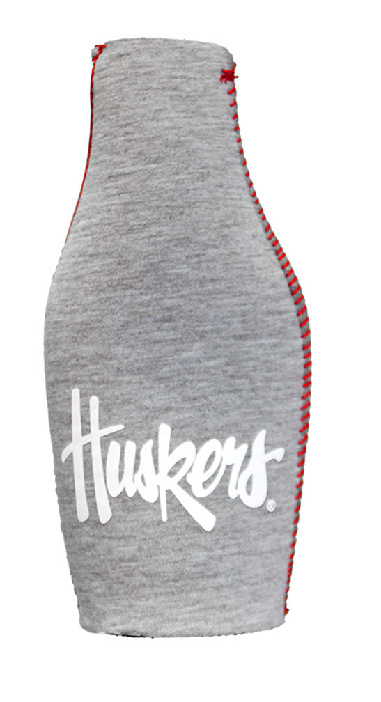 Zippered Huskers Heather Grey Bottle Coozie
