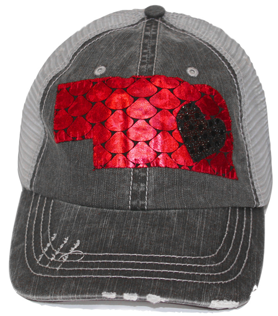 Heart Nebraska Shines Red Meshback Cap