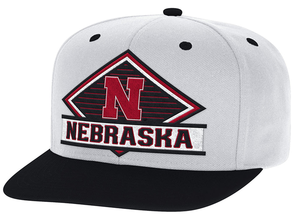 Adidas Nebraska White N Black Flat Brim Cap