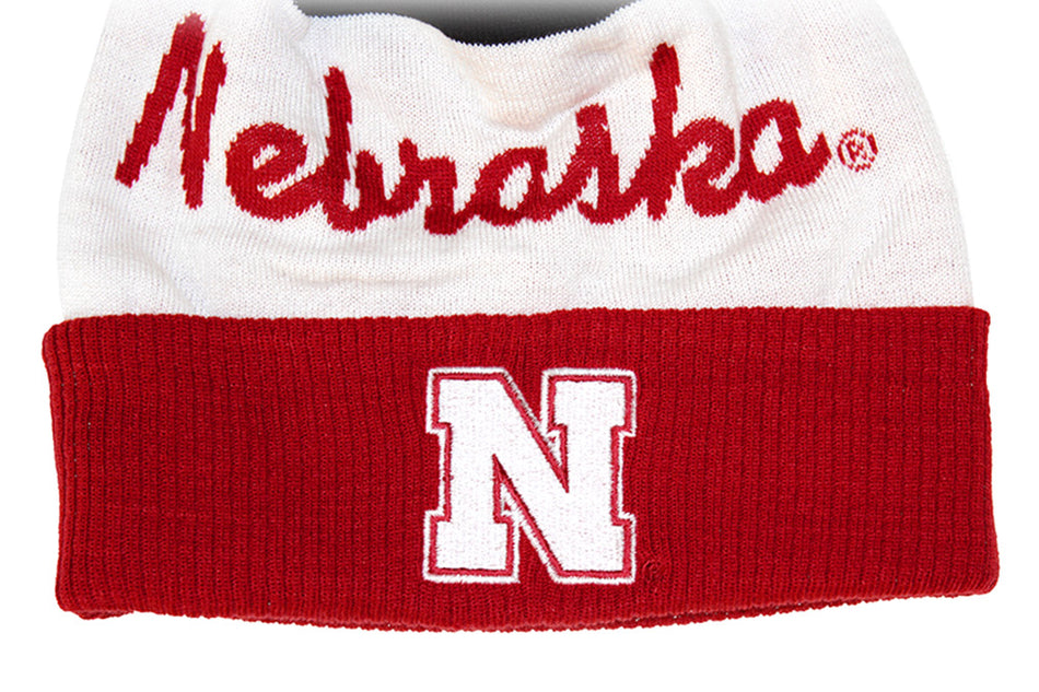Adidas Nebraska Huskers Three Stripe Pom Beanie