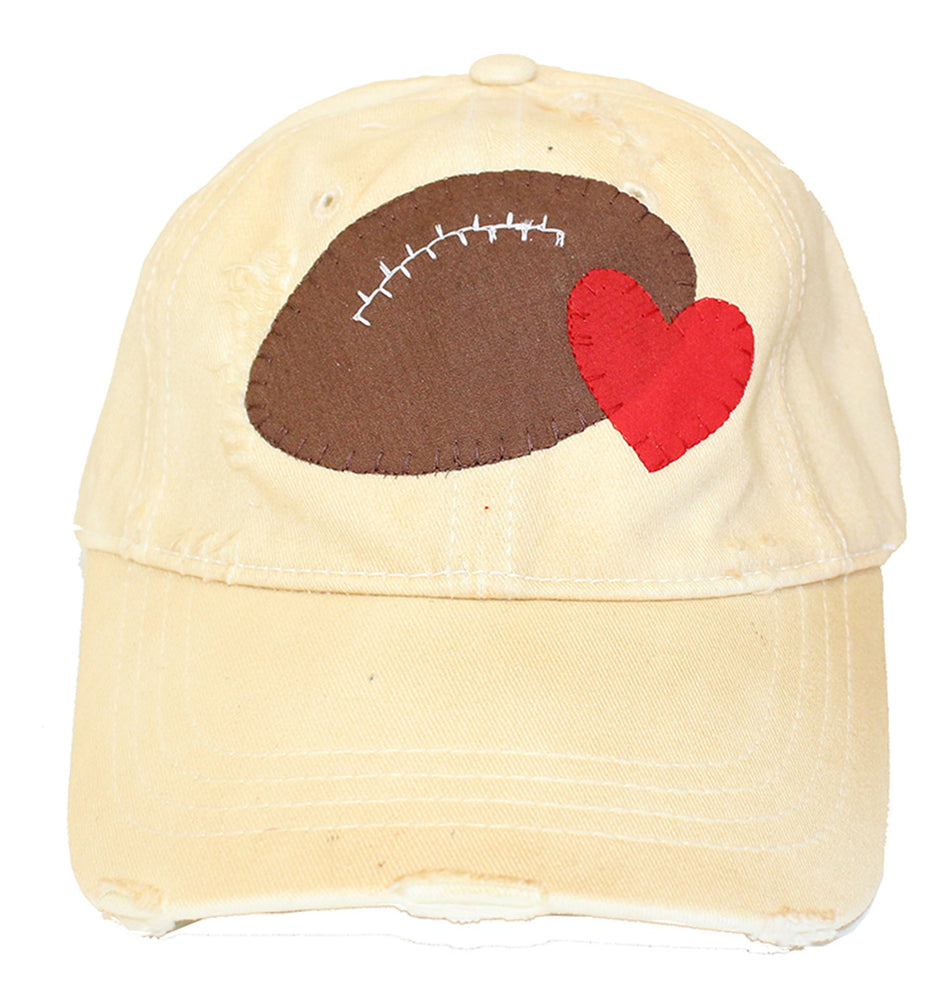 Football Heart Distressed Cream Cap