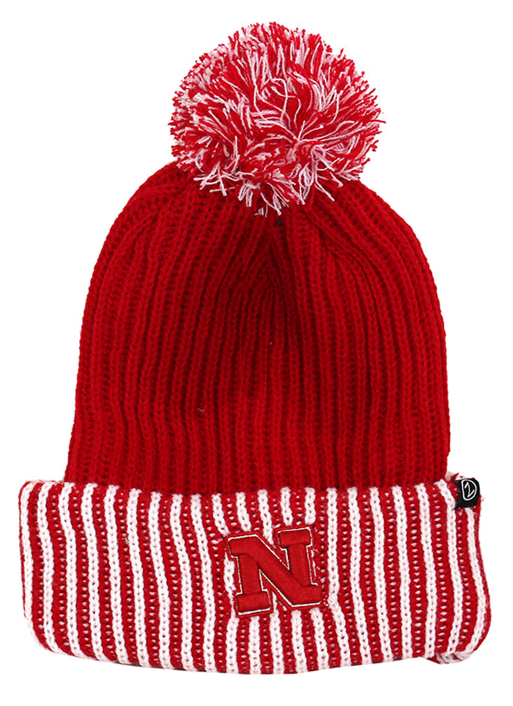 Nebraska Striped Snuggy Pom Beanie