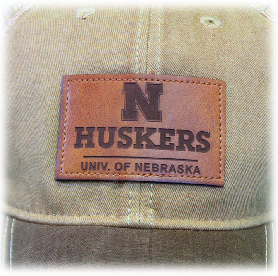 Two Tone Khaki Leather Patch Huskers Hat