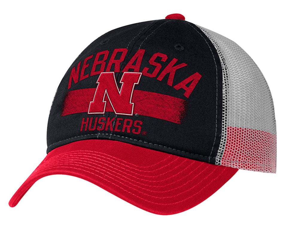 Adidas Nebraska Huskers Black Washed Trucker Topper