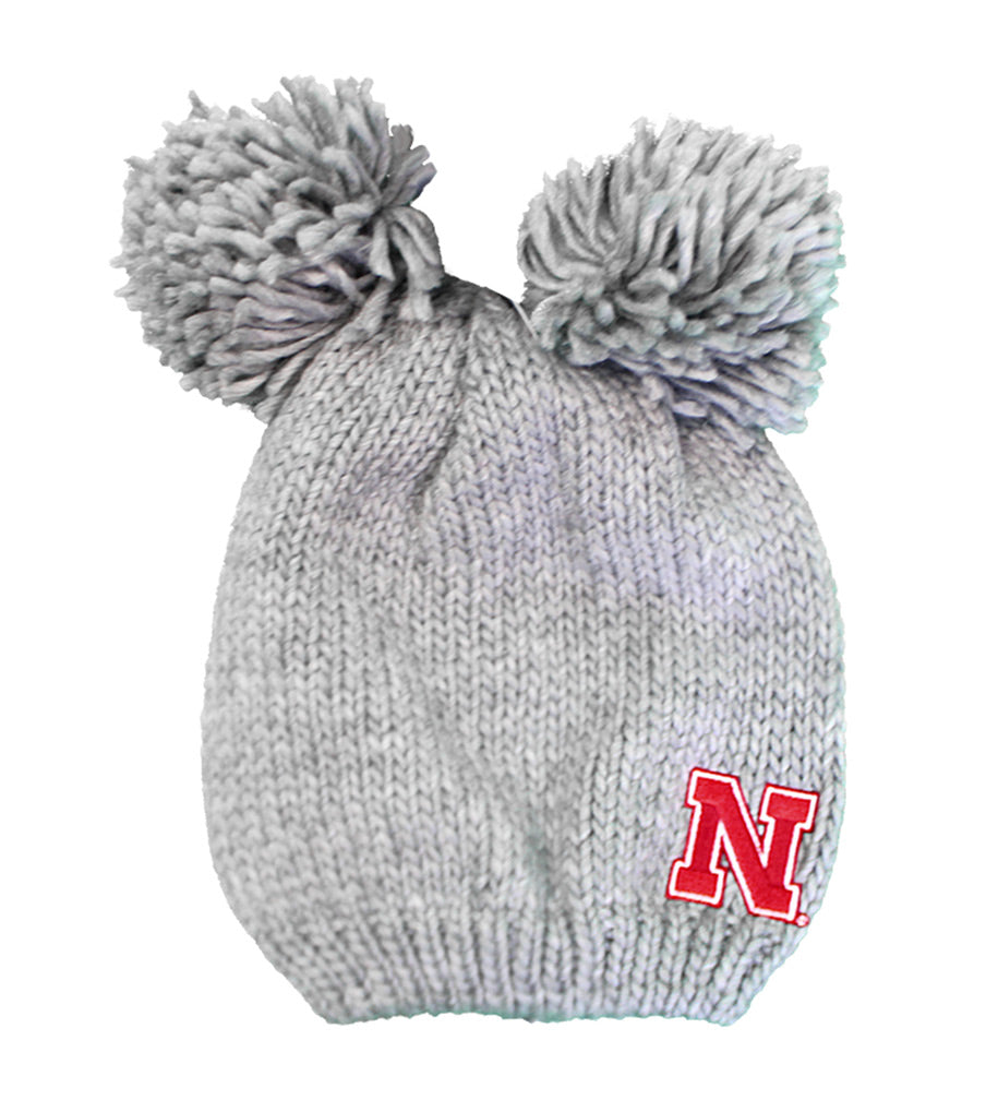 Womens Nebraska Leia Double Pom Knit